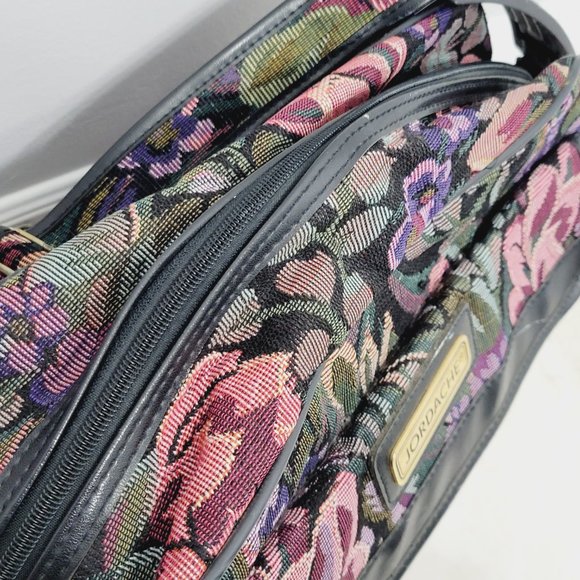 Jordache Vintage Pink Floral Woven Overnight Carry On Luggage Travel Bag Strap - Picture 6 of 14